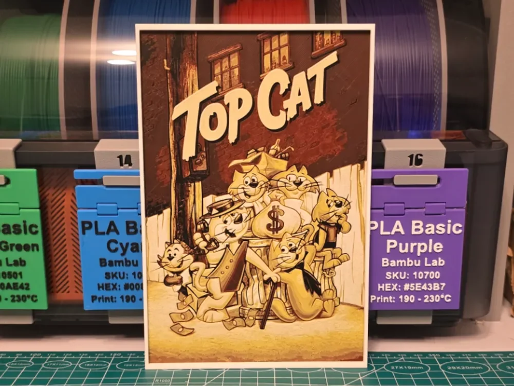 Top Cat Poster - Hueforge Art by Lumpy3D HueForge model: Top Cat Poster - Hueforge Art by Lumpy3D