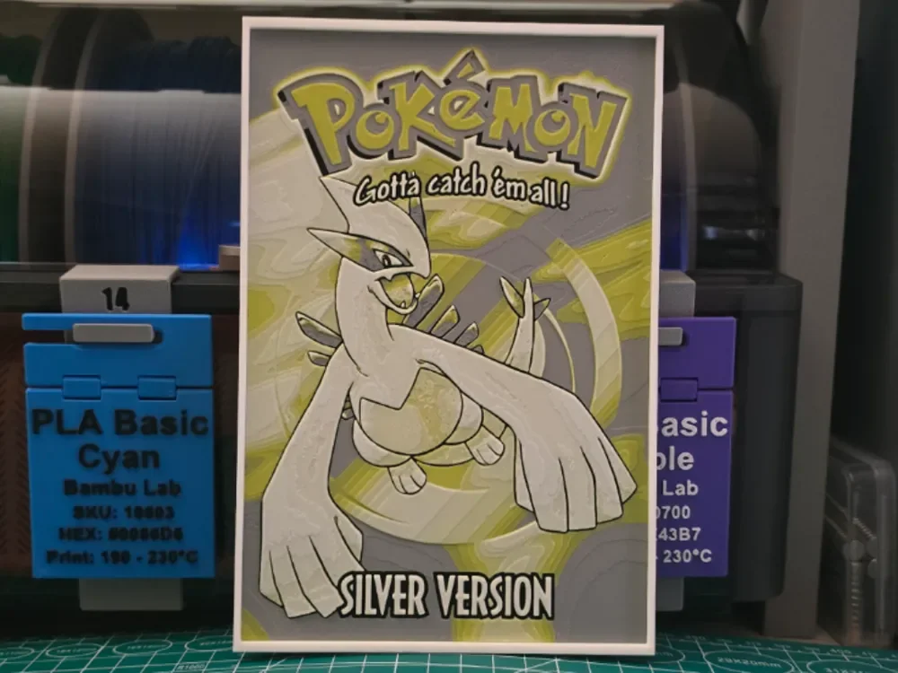 Pokémon Silver Version Poster - Hueforge Art by Lumpy3D HueForge model: Pokémon Silver Version Poster - Hueforge Art by Lumpy3D