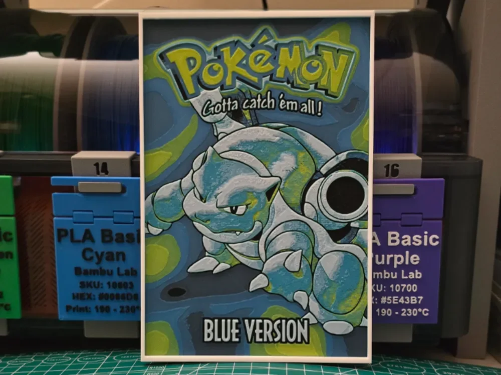 Pokémon: Blue Version Poster - Hueforge Art by Lumpy3D HueForge model: Pokémon: Blue Version Poster - Hueforge Art by Lumpy3D