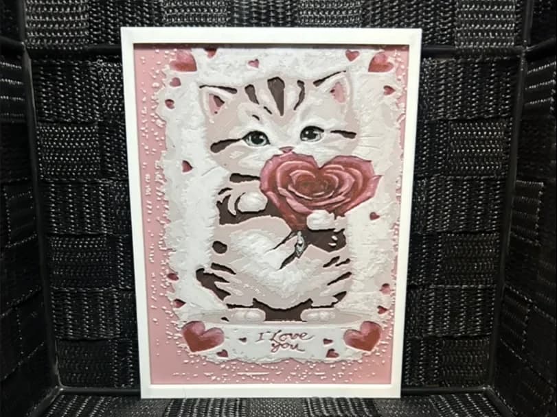 Hueforge Greeting card - Cat with Rose Valentine by JoDau HueForge model: Hueforge Greeting card - Cat with Rose Valentine by JoDau