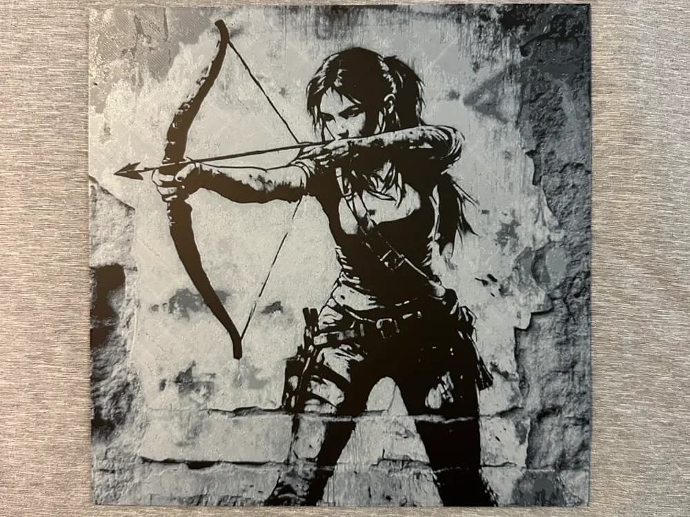 Banksy Inspired Lara Croft Hueforge by Hey Ben HueForge model: Banksy Inspired Lara Croft Hueforge by Hey Ben