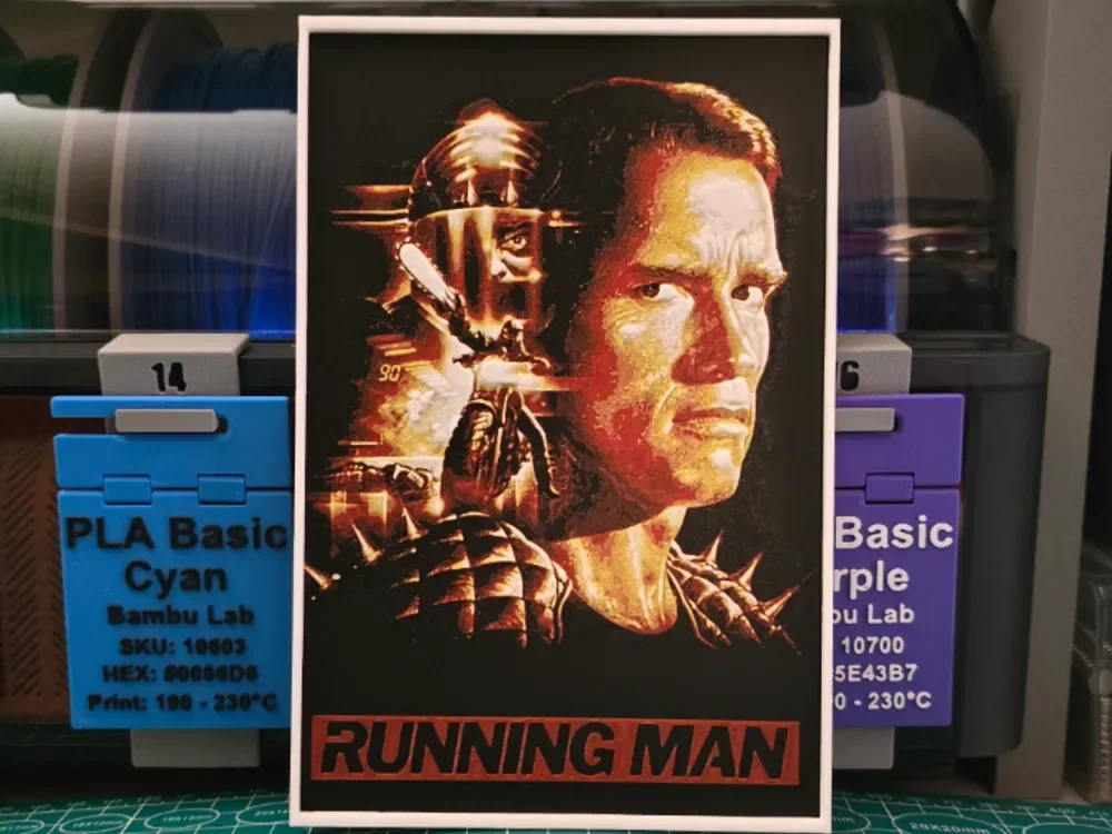 The Running Man Movie Poster - Hueforge Art by Lumpy3D HueForge model: The Running Man Movie Poster - Hueforge Art by Lumpy3D