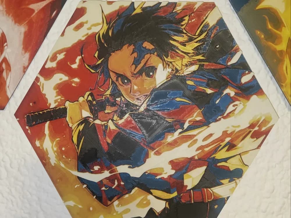 Hueforge Tanjiro Kamado (Demon Slayer) honeycomb mode by JGz3DMaker HueForge model: Hueforge Tanjiro Kamado (Demon Slayer) honeycomb mode by JGz3DMaker