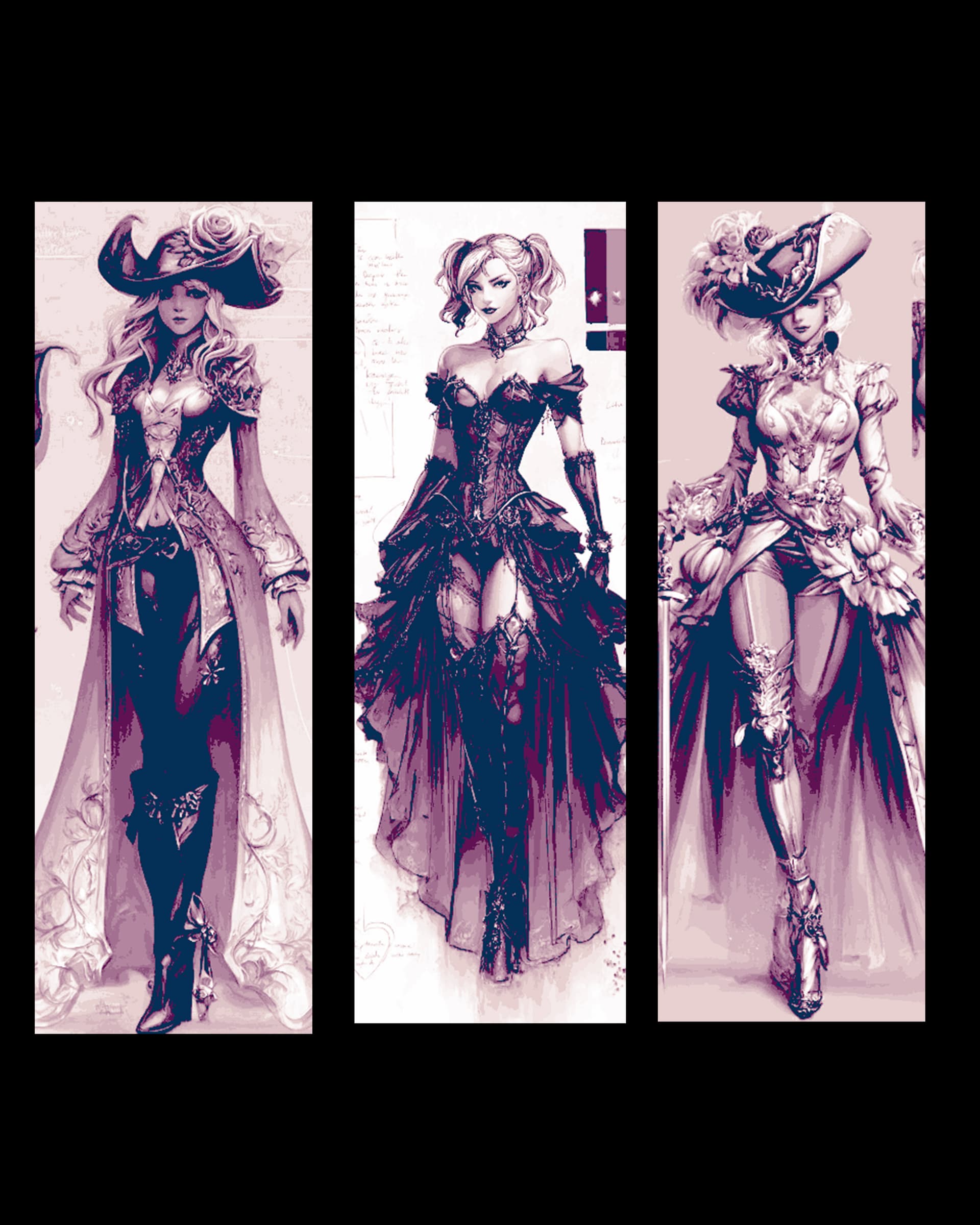Sketches and Inspiration for Dresses and Clothing for the Victorian Lady - Set of Bookmarks by BooneCo3d HueForge model: Sketches and Inspiration for Dresses and Clothing for the Victorian Lady - Set of Bookmarks by BooneCo3d