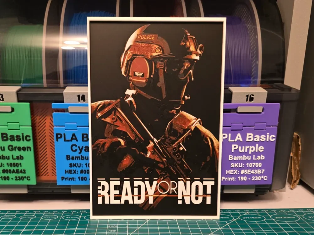 Ready or Not Game Poster - Hueforge Art by Lumpy3D HueForge model: Ready or Not Game Poster - Hueforge Art by Lumpy3D