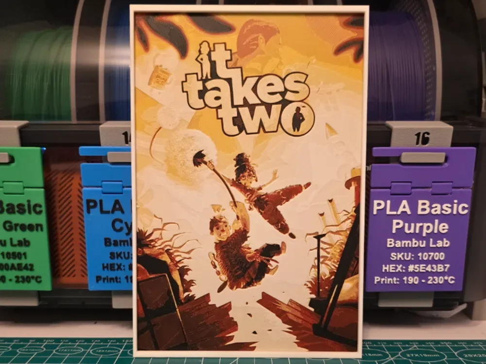 It Takes Two Game Poster - Hueforge Art by Lumpy3D HueForge model: It Takes Two Game Poster - Hueforge Art by Lumpy3D