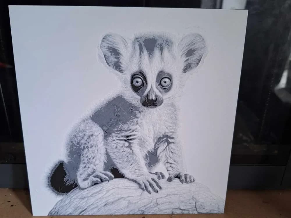 Black and white - infant lemur - 2 colours by 3dGlow HueForge model: Black and white - infant lemur - 2 colours by 3dGlow