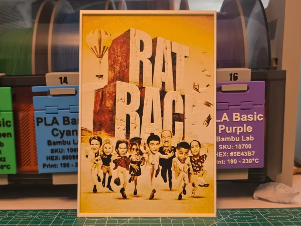 Rat Race Movie Poster - Hueforge Art by Lumpy3D HueForge model: Rat Race Movie Poster - Hueforge Art by Lumpy3D