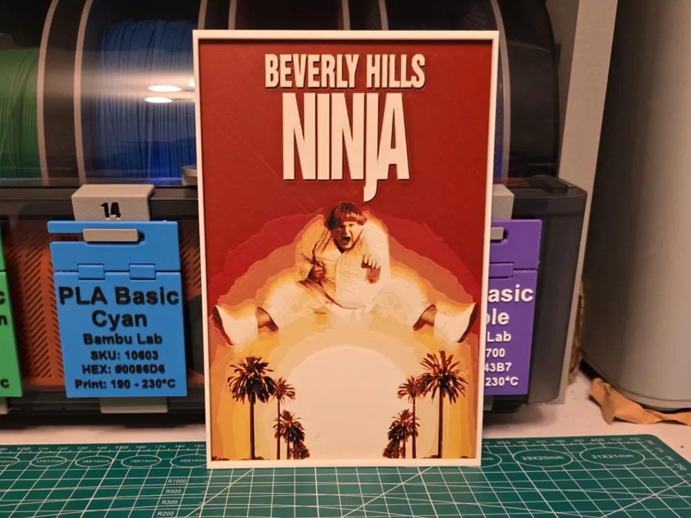 Beverly Hills Ninja Movie Poster - Hueforge Art by Lumpy3D HueForge model: Beverly Hills Ninja Movie Poster - Hueforge Art by Lumpy3D