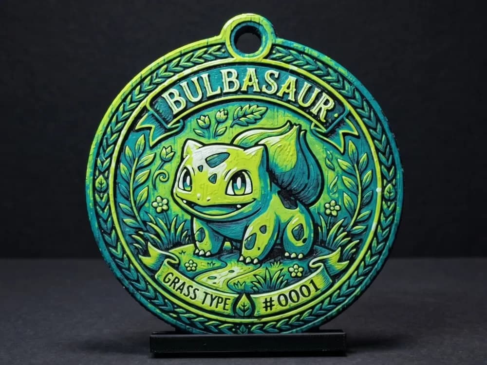 Pokemon - Bulbasar Medallion - 4 Colour by LED HueForge model: Pokemon - Bulbasar Medallion - 4 Colour by LED