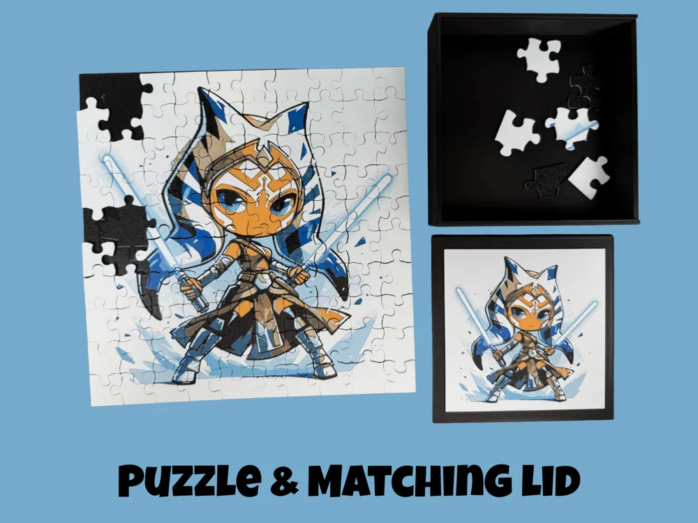 Ahsoka - Chibi Edition - Puzzle & Lid by Canadian Gamer HueForge model: Ahsoka - Chibi Edition - Puzzle & Lid by Canadian Gamer