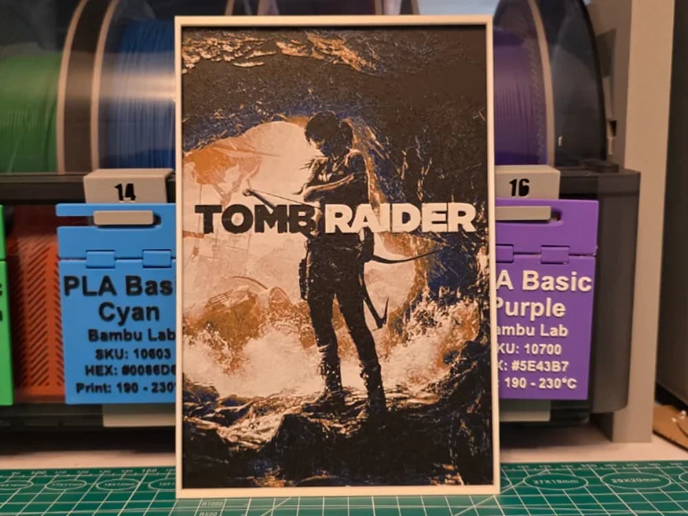 Tomb Raider (2013) Poster - Hueforge Art by Lumpy3D HueForge model: Tomb Raider (2013) Poster - Hueforge Art by Lumpy3D