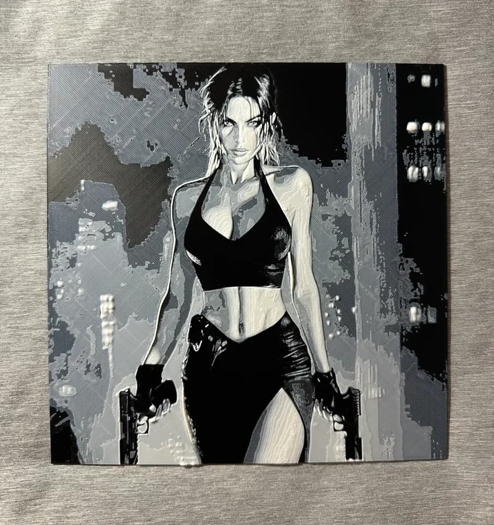 HueForge model: Lara Croft Black Dress Hueforge by Hey Ben