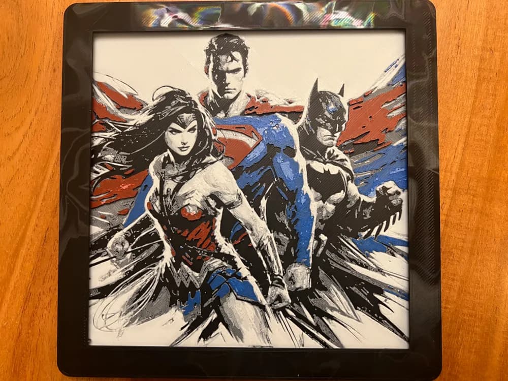 Justice League(Multi-Colored) by JustBe 3D Printing HueForge model: Justice League(Multi-Colored) by JustBe 3D Printing