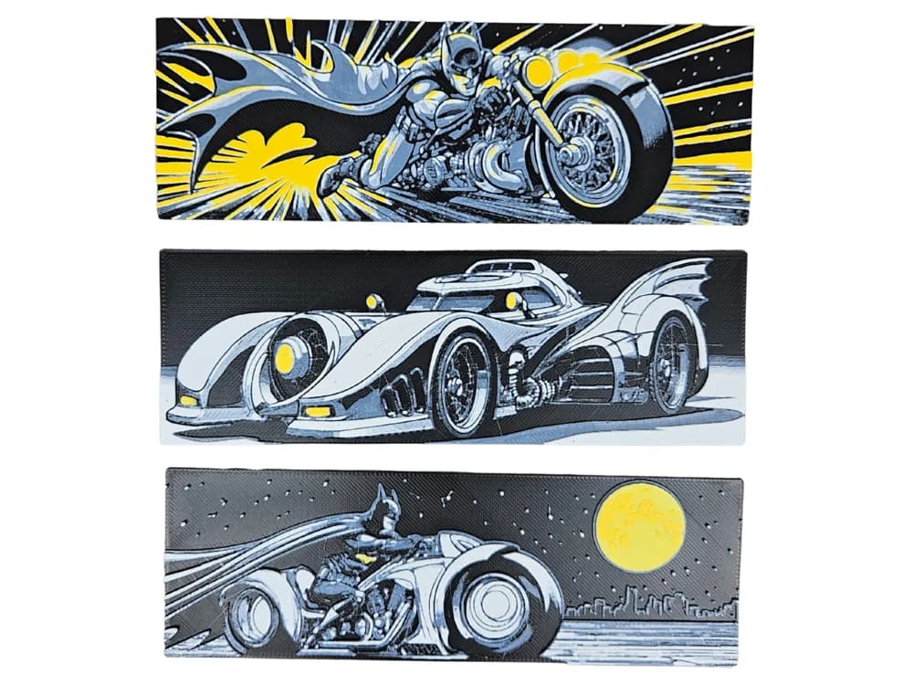 Batmobiles Bookmarks by BusyKikiBee HueForge model: Batmobiles Bookmarks by BusyKikiBee