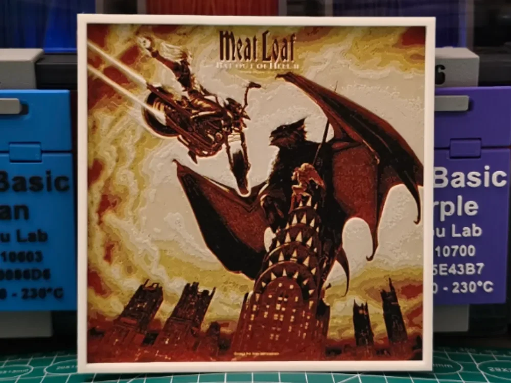 HueForge model: Meat Loaf "Bat Out of Hell II: Back into Hell" Art by Lumpy3D