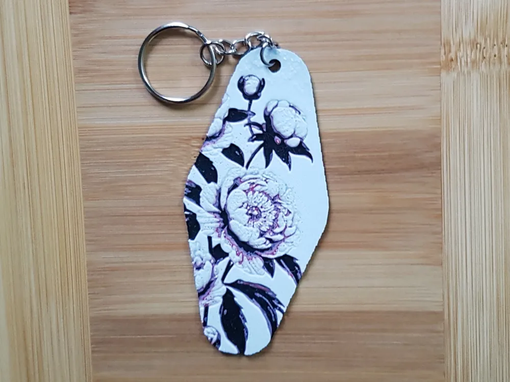 Hotel/Motel Style Keychain, Peonies by Dame Jo HueForge model: Hotel/Motel Style Keychain, Peonies by Dame Jo