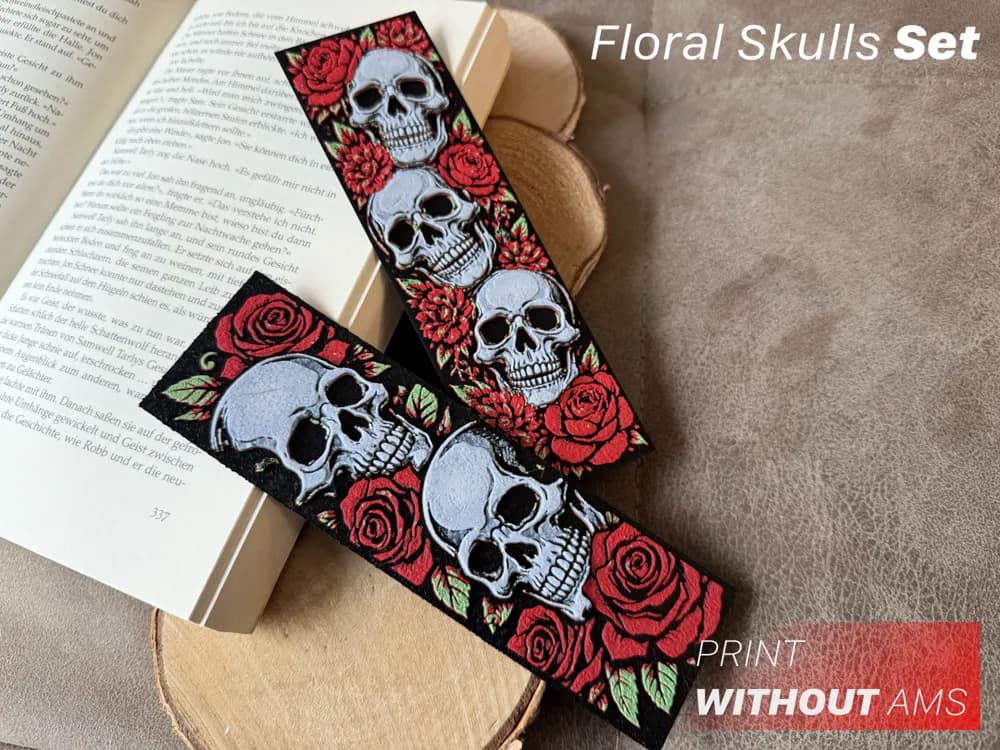 Floral Skulls Bookmark by Loupes HueForge model: Floral Skulls Bookmark by Loupes