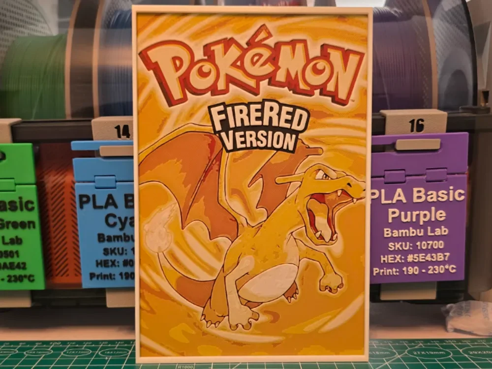 Pokémon FireRed Version Poster - Hueforge Art by Lumpy3D HueForge model: Pokémon FireRed Version Poster - Hueforge Art by Lumpy3D
