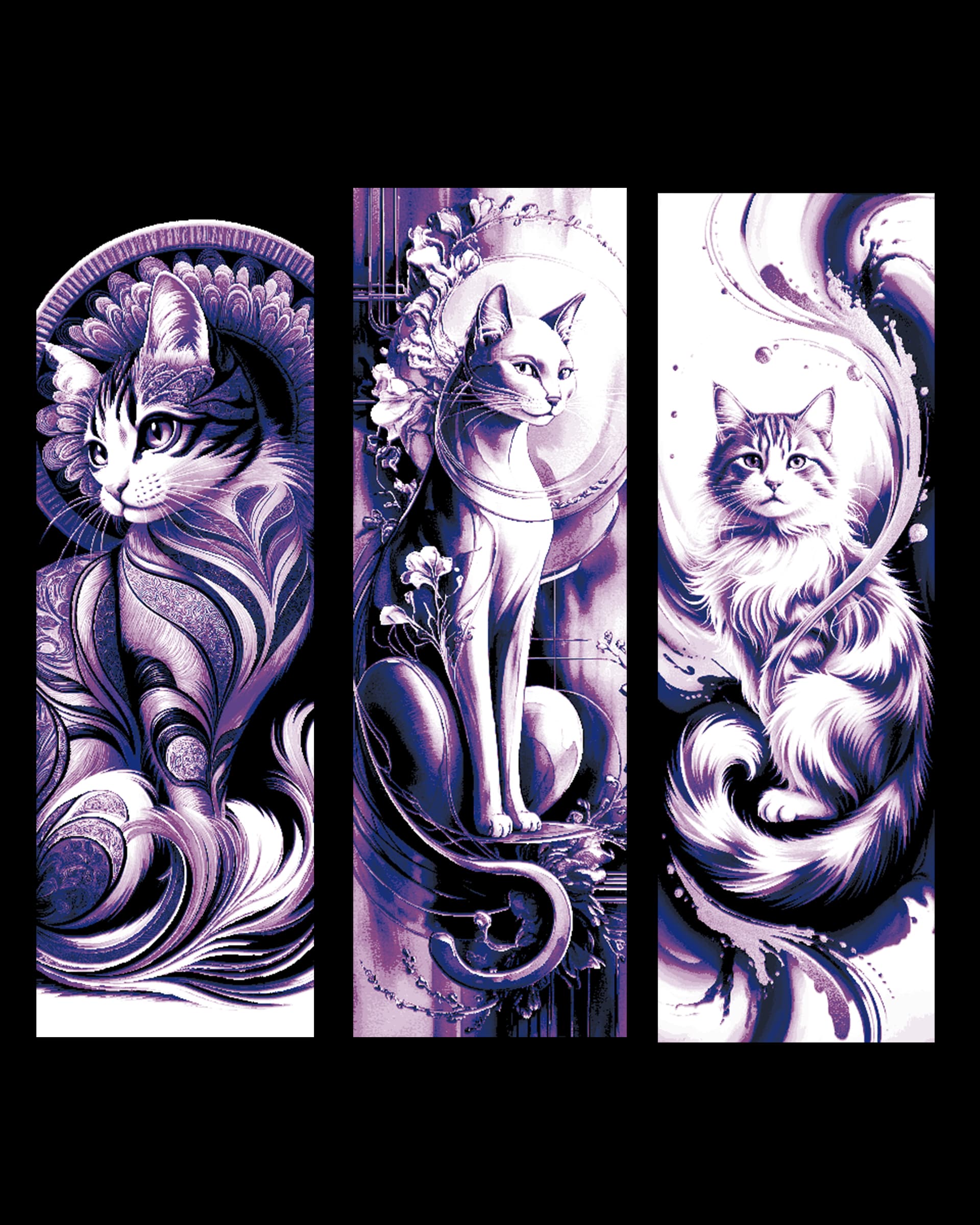 Artistic designs of cats with a nostalgic feel - Set of bookmarks by BooneCo3d HueForge model: Artistic designs of cats with a nostalgic feel - Set of bookmarks by BooneCo3d