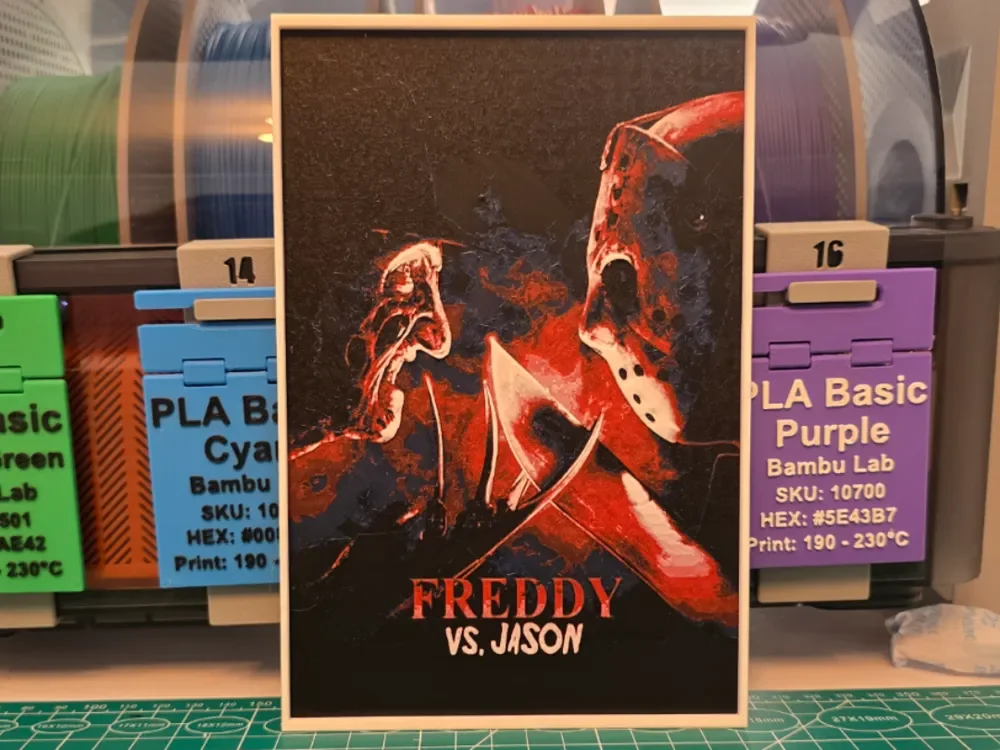 Freddy vs. Jason Movie Poster - Hueforge Art by Lumpy3D HueForge model: Freddy vs. Jason Movie Poster - Hueforge Art by Lumpy3D