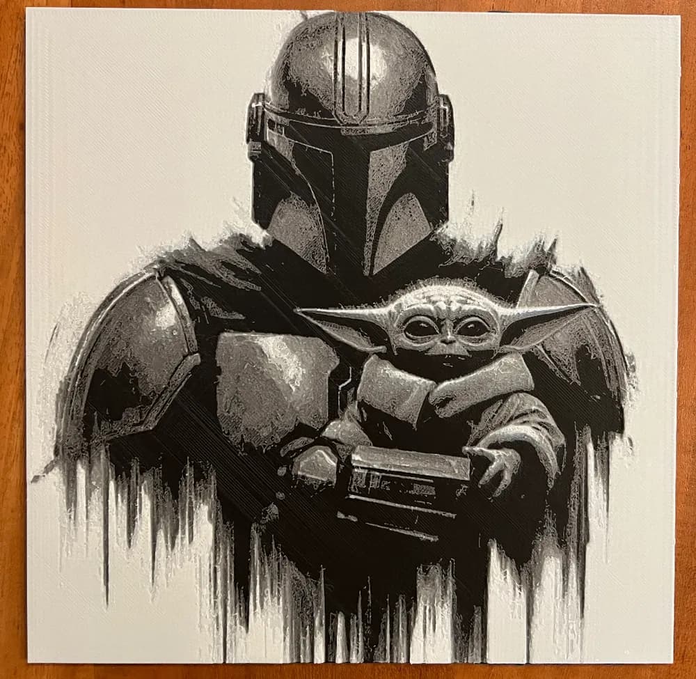 Mandalorian and Grogu Black and White by JustBe 3D Printing HueForge model: Mandalorian and Grogu Black and White by JustBe 3D Printing