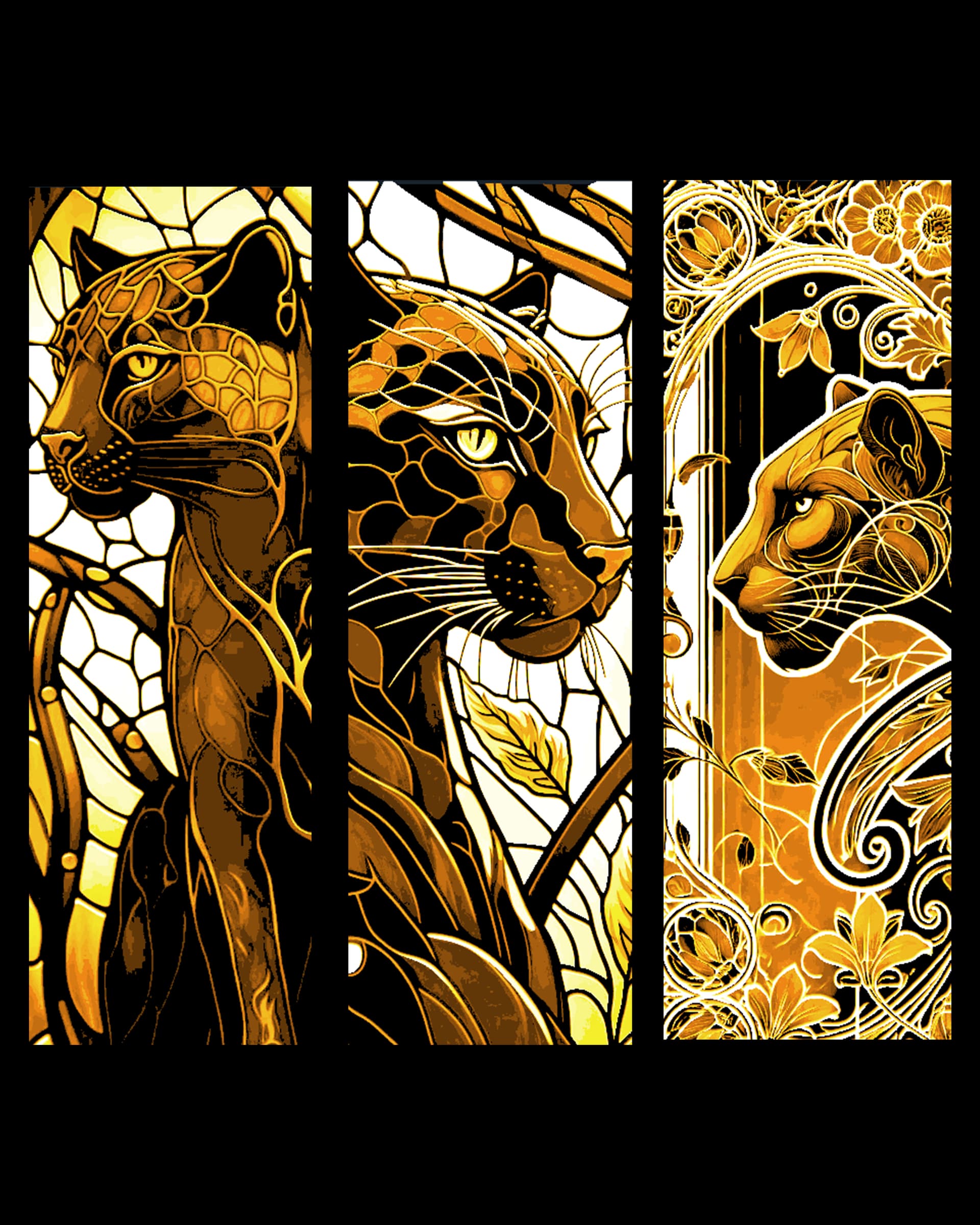 Art nouveau style depictions of a regal jaguar - set of bookmarks by BooneCo3d HueForge model: Art nouveau style depictions of a regal jaguar - set of bookmarks by BooneCo3d
