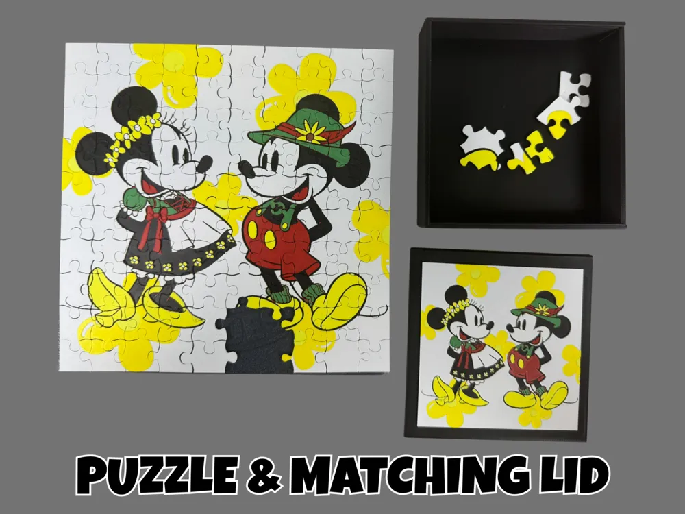 HueForge model: Mickey & Minnie Mouse - Puzzle & Matching Lid by Canadian Gamer