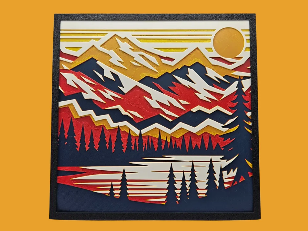 Autumn Sun Sets Over the Mountains by BusyKikiBee HueForge model: Autumn Sun Sets Over the Mountains by BusyKikiBee