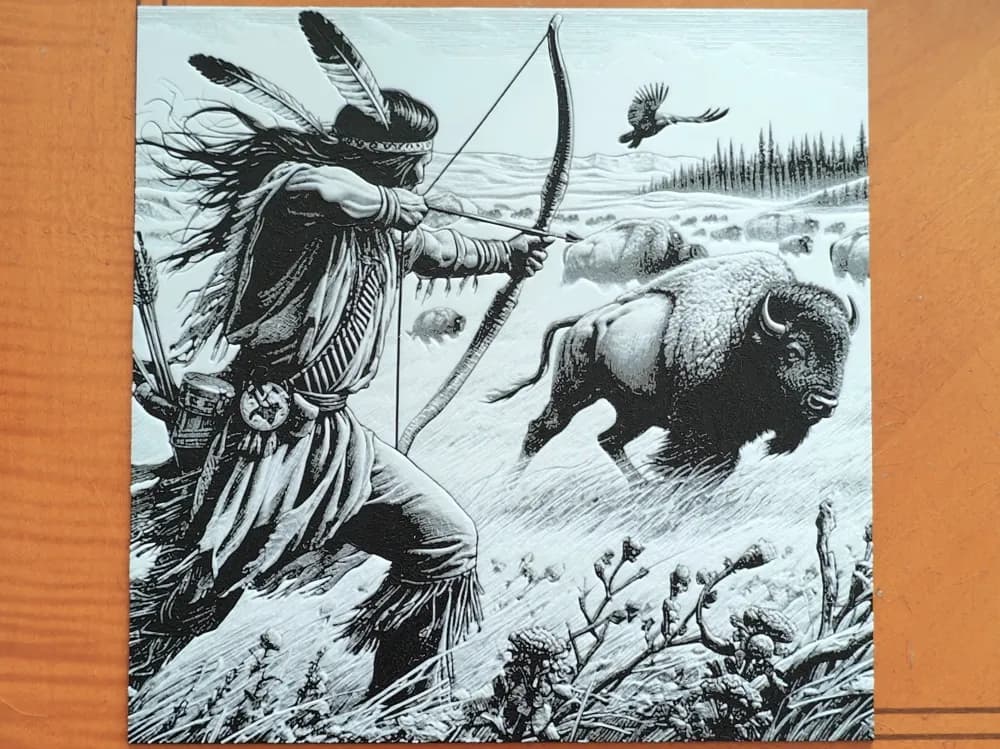 Native American Hunting Bison Hueforge by Sarge HueForge model: Native American Hunting Bison Hueforge by Sarge