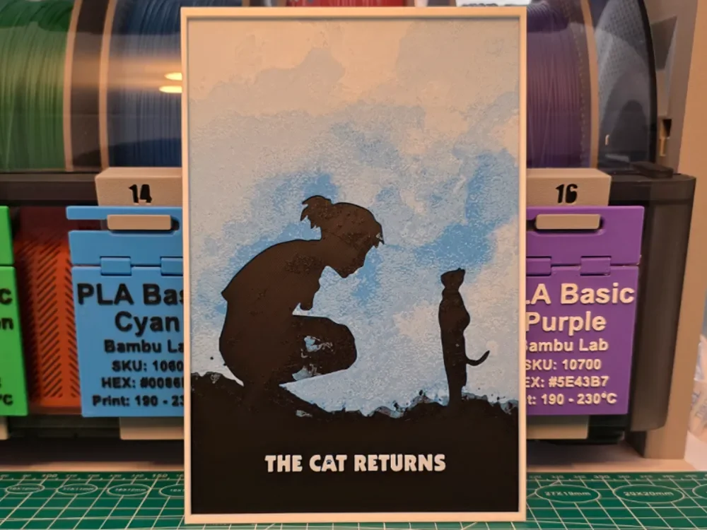The Cat Returns Movie Poster - Hueforge Art by Lumpy3D HueForge model: The Cat Returns Movie Poster - Hueforge Art by Lumpy3D