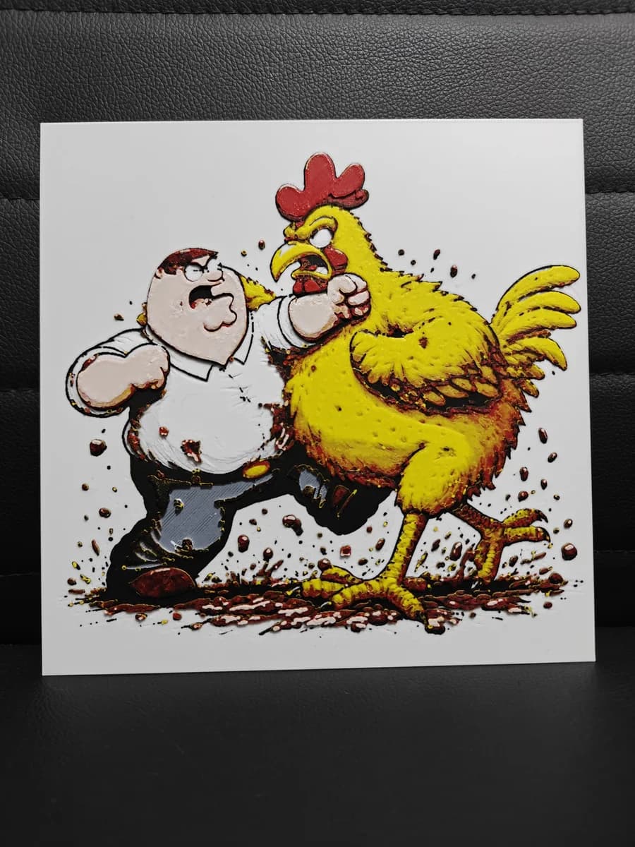 Peter Griffin vs Ernie the Giant Chicken by TheHueforgeLady HueForge model: Peter Griffin vs Ernie the Giant Chicken by TheHueforgeLady