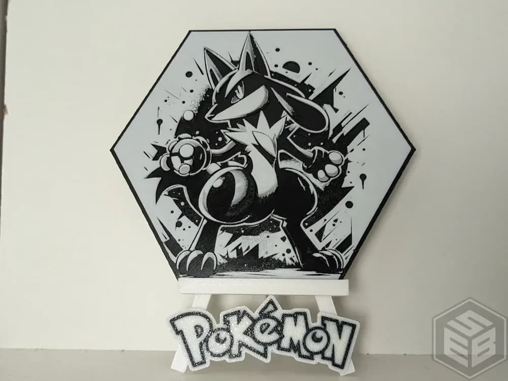 Pokemon Lucario Hueforge Hex Hexagon by Seb3D HueForge model: Pokemon Lucario Hueforge Hex Hexagon by Seb3D
