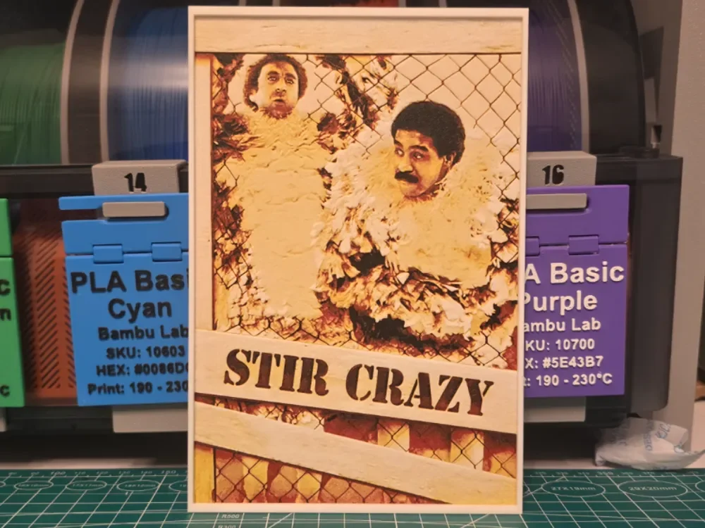 Stir Crazy Movie Poster - Hueforge Art by Lumpy3D HueForge model: Stir Crazy Movie Poster - Hueforge Art by Lumpy3D