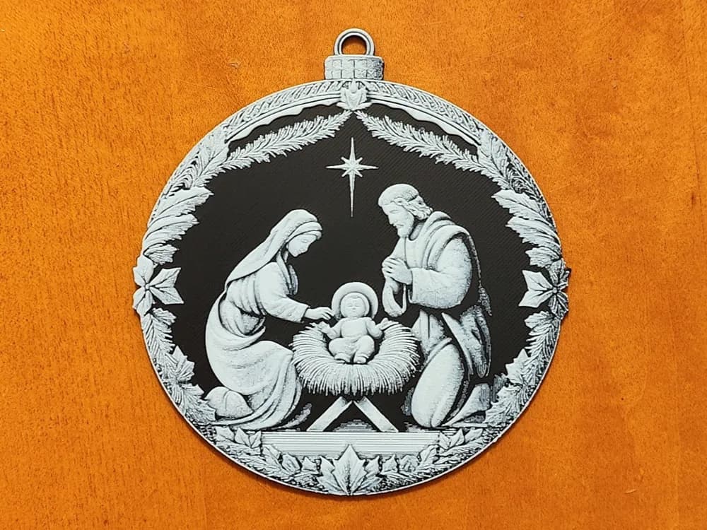 Nativity Christmas Tree Ornament Bauble Decoration by Sarge HueForge model: Nativity Christmas Tree Ornament Bauble Decoration by Sarge