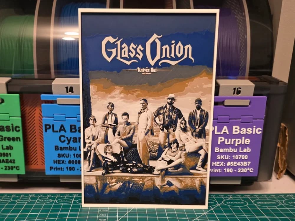 Glass Onion: A Knives Out Mystery Movie Poster by Lumpy3D HueForge model: Glass Onion: A Knives Out Mystery Movie Poster by Lumpy3D