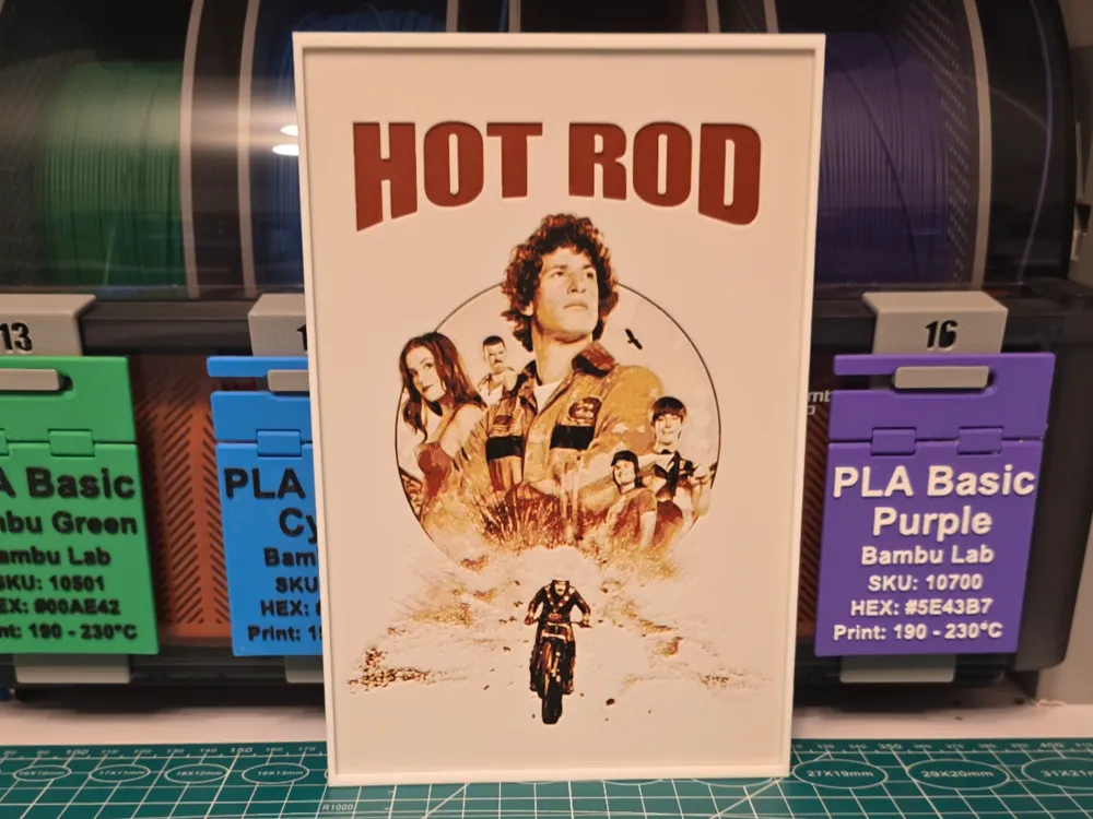 Hot Rod Movie Poster - Hueforge Art by Lumpy3D HueForge model: Hot Rod Movie Poster - Hueforge Art by Lumpy3D