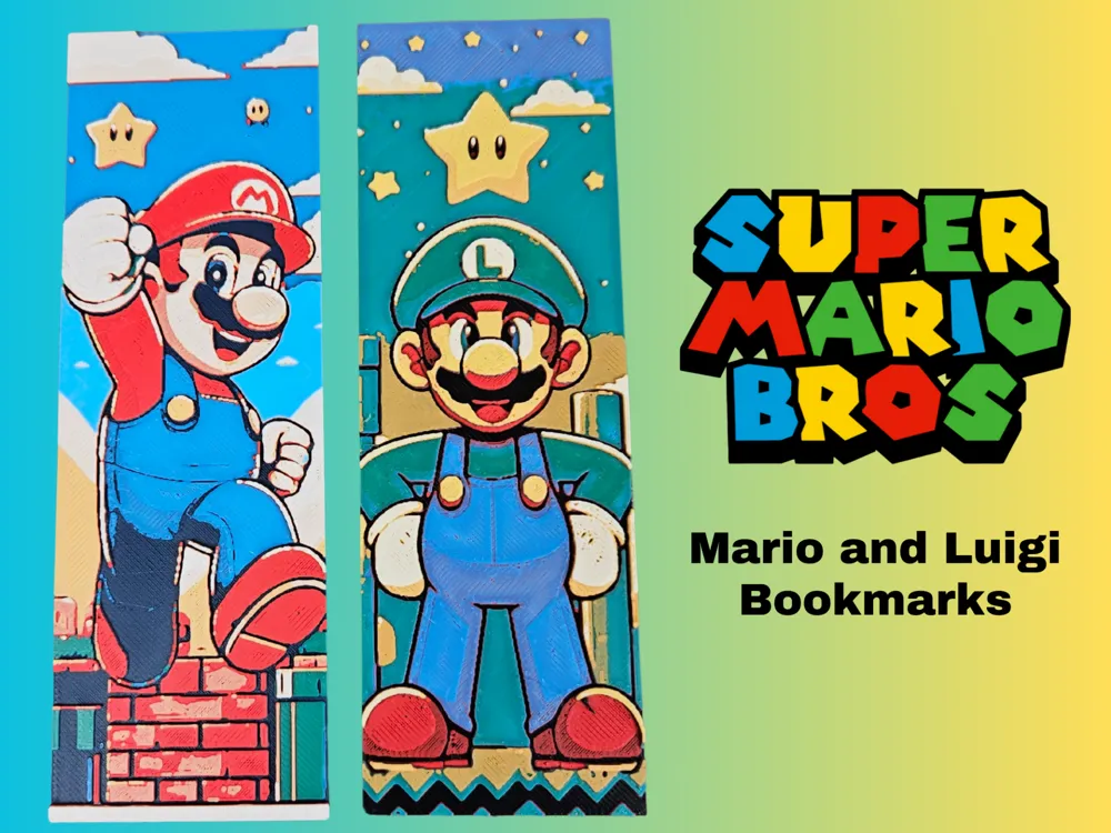 Super Mario Brothers -- Mario and Luigi Bookmarks by BusyKikiBee HueForge model: Super Mario Brothers -- Mario and Luigi Bookmarks by BusyKikiBee