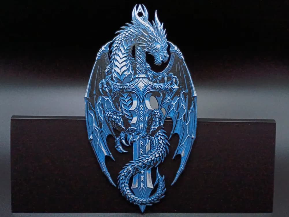 Dragon x Sword Ice Blue Bookmark by 3djd HueForge model: Dragon x Sword Ice Blue Bookmark by 3djd