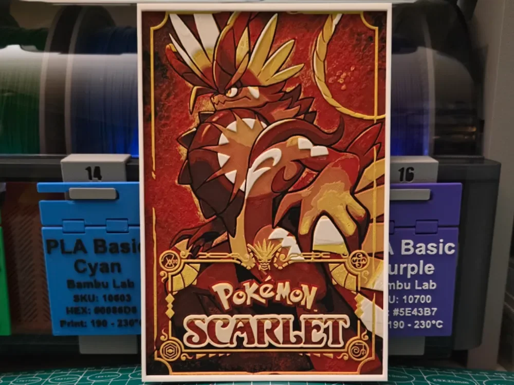 Pokémon Scarlet Poster - Hueforge Art by Lumpy3D HueForge model: Pokémon Scarlet Poster - Hueforge Art by Lumpy3D