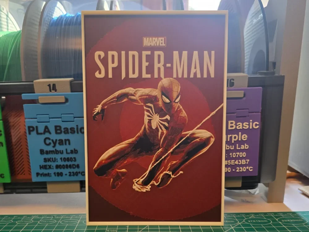 Marvel's Spider-Man Game Poster - Hueforge Art by Lumpy3D HueForge model: Marvel's Spider-Man Game Poster - Hueforge Art by Lumpy3D