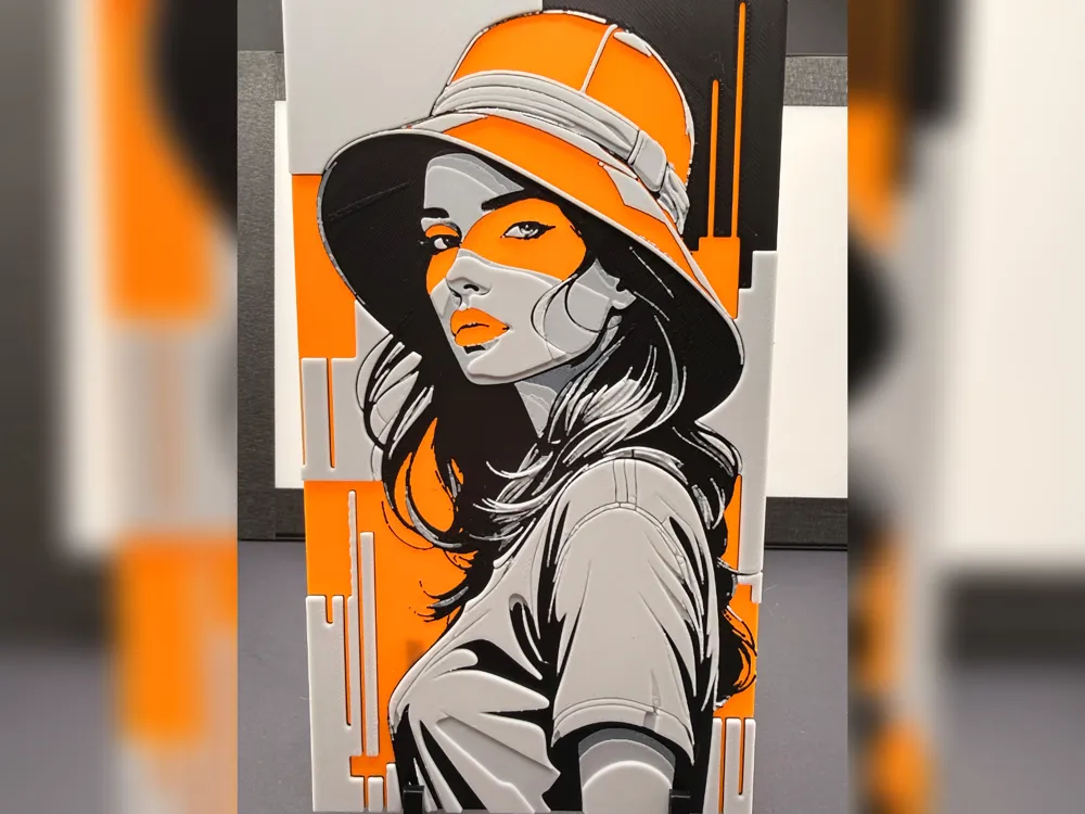 Orange Pop Art Woman hueforge Portrait by iPrintStuffau HueForge model: Orange Pop Art Woman hueforge Portrait by iPrintStuffau