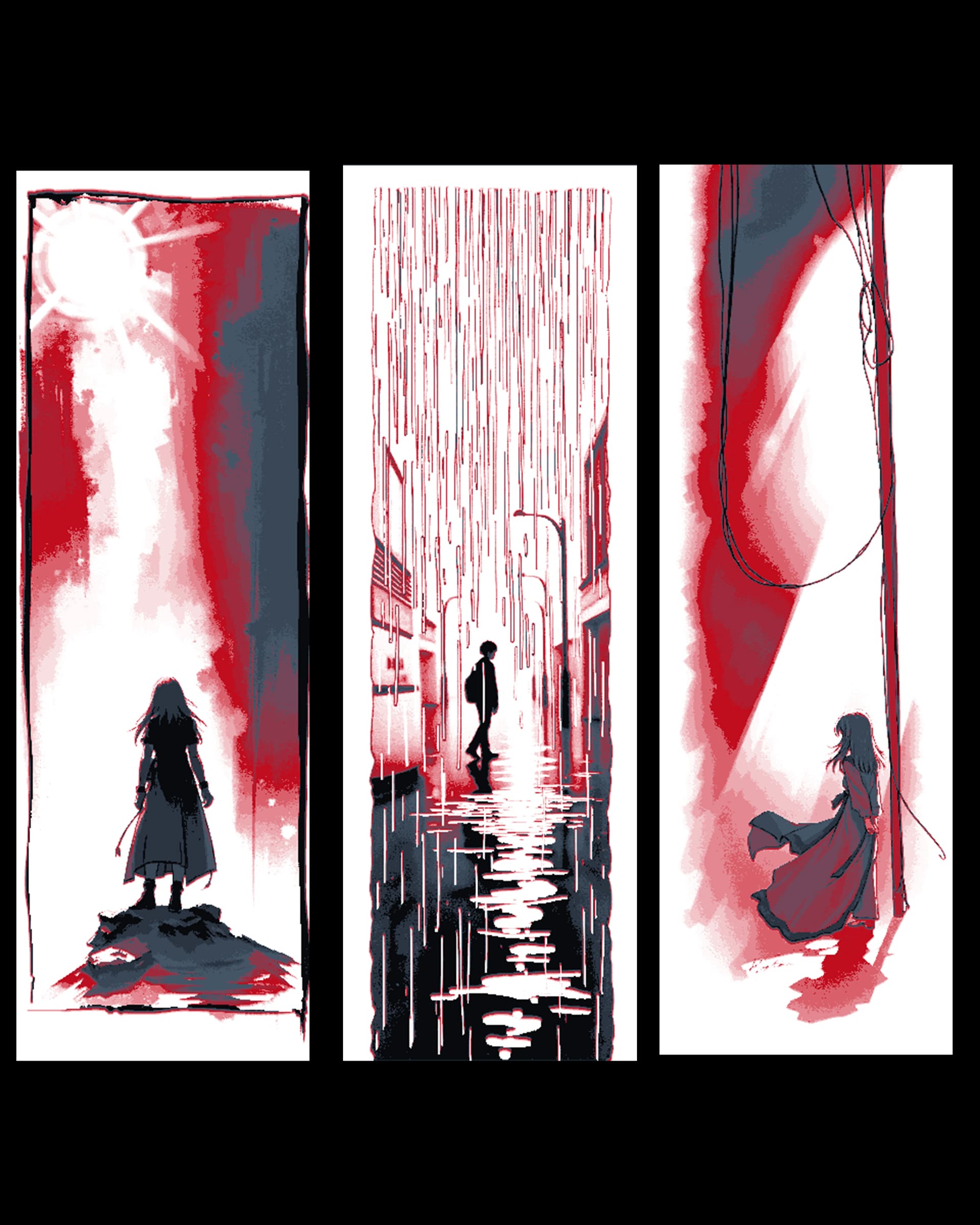 Simple depictions of Anime scenes shown as art on its own - Set of Bookmarks Simple depictions of Anime scenes shown as art on its own - Set of Bookmarks