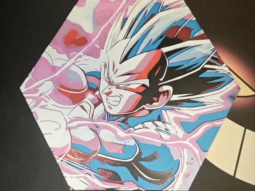 Hueforge Vegeta (Dragon Ball Super) honeycomb mode by JGz3DMaker HueForge model: Hueforge Vegeta (Dragon Ball Super) honeycomb mode by JGz3DMaker