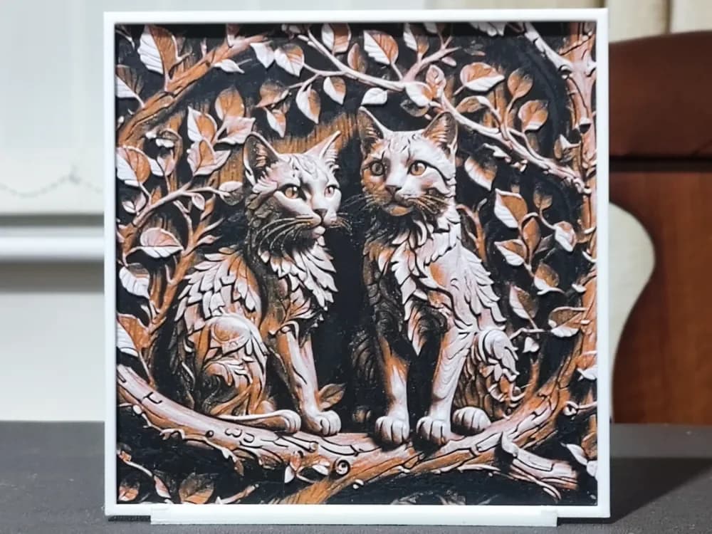 HueForge model: Wood Carving Cats - HueForge 3 Color by BoDad