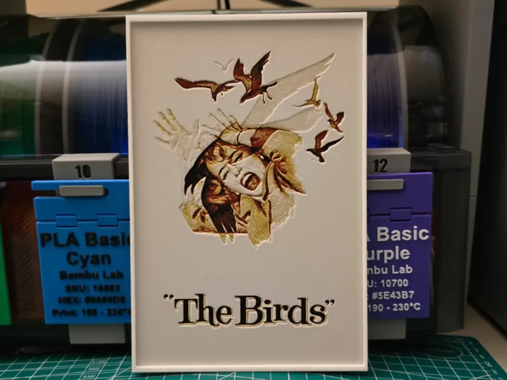 The Birds Movie Poster - Hueforge Art by Lumpy3D HueForge model: The Birds Movie Poster - Hueforge Art by Lumpy3D