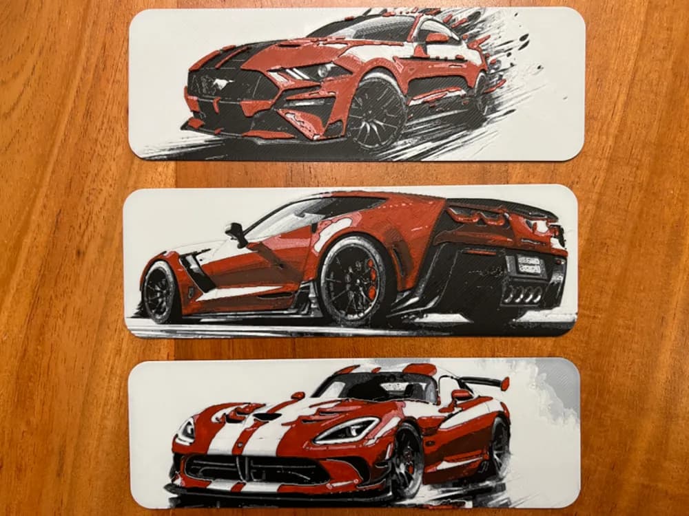 HueForge model: American Sports Car Bookmarks by JustBe 3D Printing