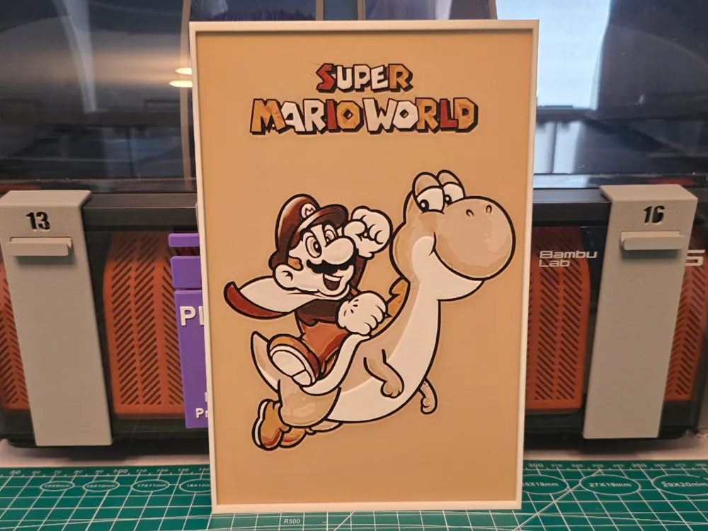 Super Mario World Game Poster - Hueforge Art by Lumpy3D HueForge model: Super Mario World Game Poster - Hueforge Art by Lumpy3D