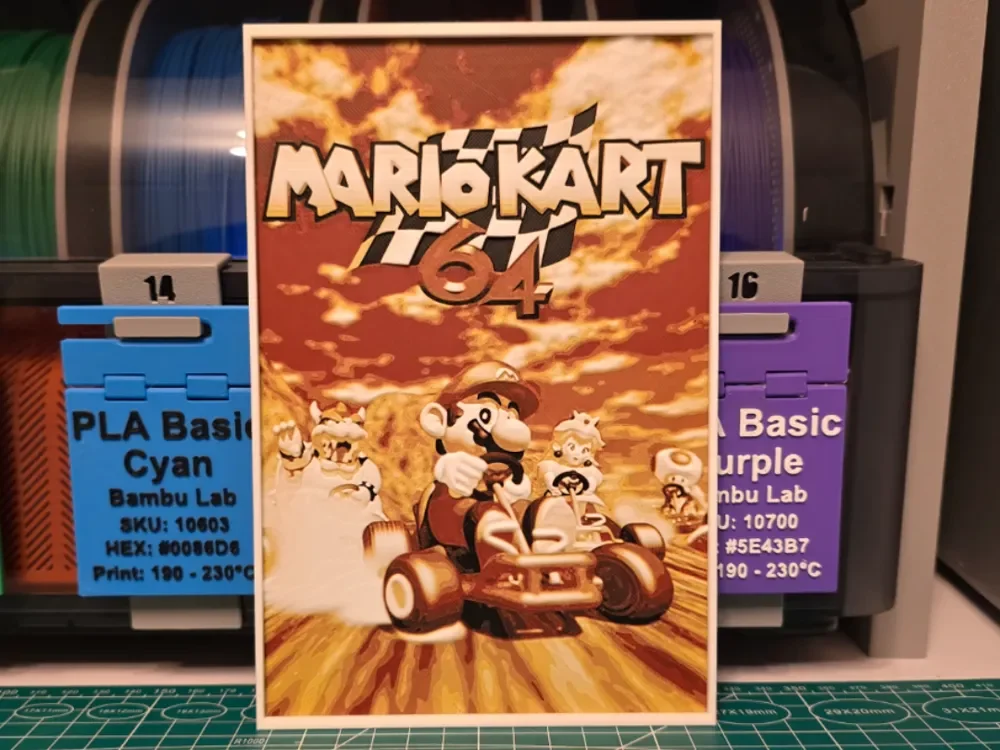 Mario Kart 64 Poster - Hueforge Art by Lumpy3D HueForge model: Mario Kart 64 Poster - Hueforge Art by Lumpy3D