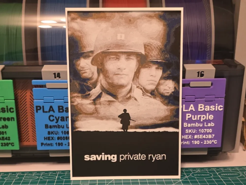 Saving Private Ryan Movie Poster - Hueforge Art by Lumpy3D HueForge model: Saving Private Ryan Movie Poster - Hueforge Art by Lumpy3D